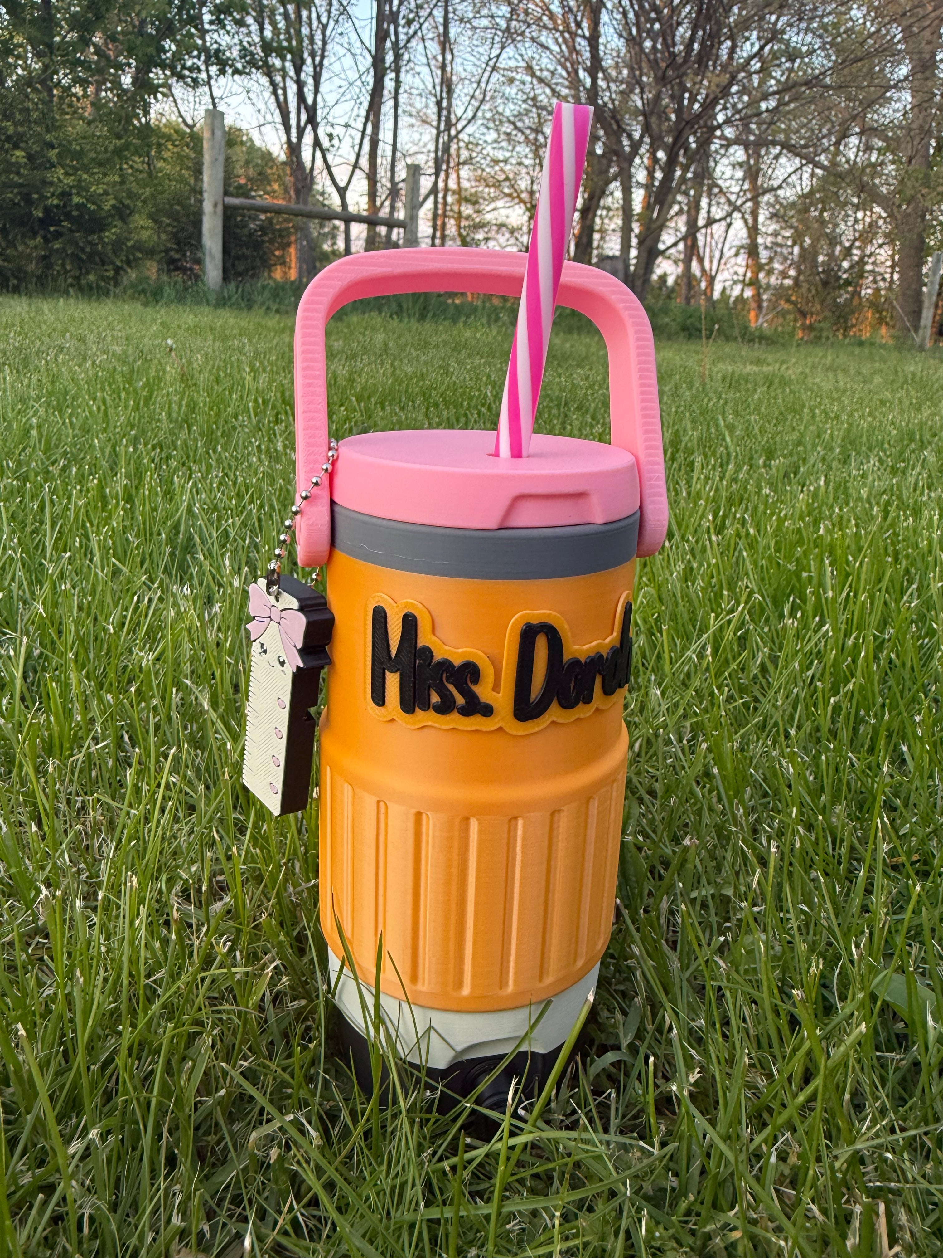 Teacher can holder with ruler pop tab opener